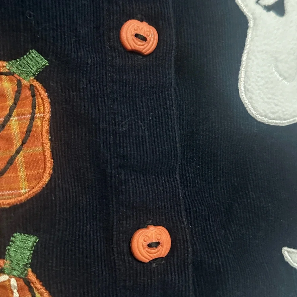 Tantrums Vintage Halloween Vest Black Corduroy Ghost Pumpkin Embroidered Large